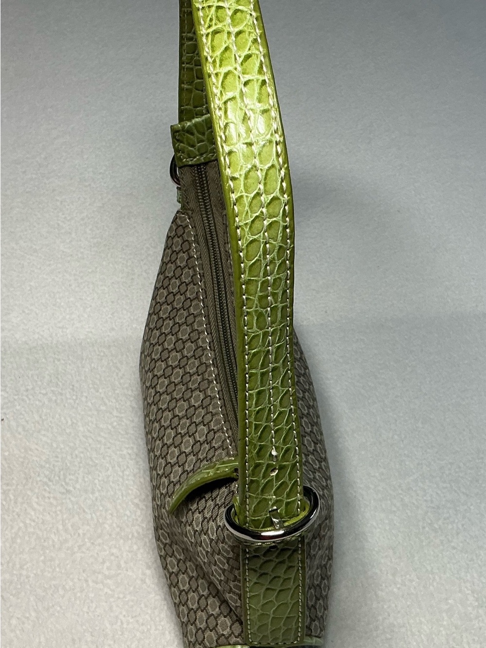 Nine West Vintage Y2K Mini Shoulder Bag Green Croc Embossed Trim Geometric Tan - Picture 2 of 10